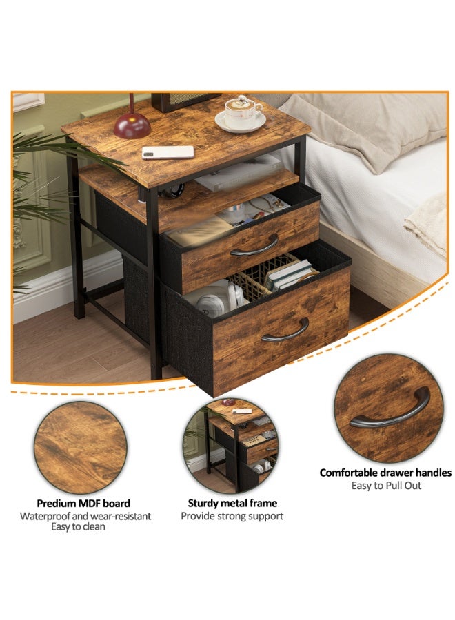 NEWLAN Modern Nightstand Bedside Table- Sturdy Frame, 2 Drawers & Open Shelf, End Table with Impact-Resistant Corner, Ideal for Bedrooms, Living Rooms. 54.5*45*38cm - Image 4