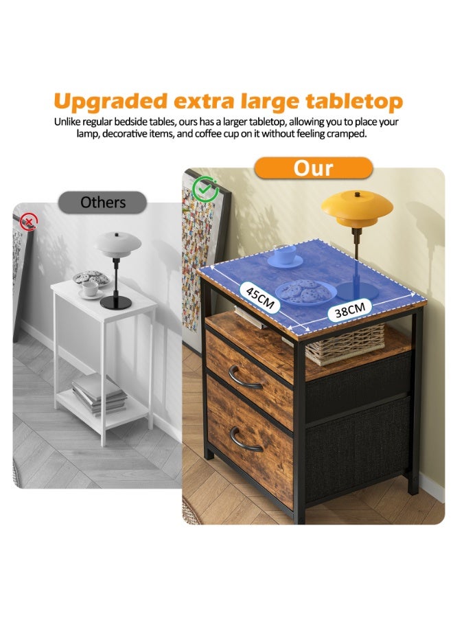 NEWLAN Modern Nightstand Bedside Table- Sturdy Frame, 2 Drawers & Open Shelf, End Table with Impact-Resistant Corner, Ideal for Bedrooms, Living Rooms. 54.5*45*38cm - Image 5