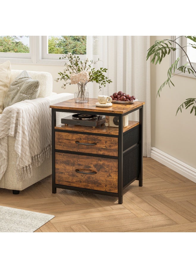 NEWLAN Modern Nightstand Bedside Table- Sturdy Frame, 2 Drawers & Open Shelf, End Table with Impact-Resistant Corner, Ideal for Bedrooms, Living Rooms. 54.5*45*38cm - Image 1