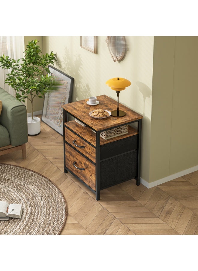 NEWLAN Modern Nightstand Bedside Table- Sturdy Frame, 2 Drawers & Open Shelf, End Table with Impact-Resistant Corner, Ideal for Bedrooms, Living Rooms. 54.5*45*38cm - Image 2