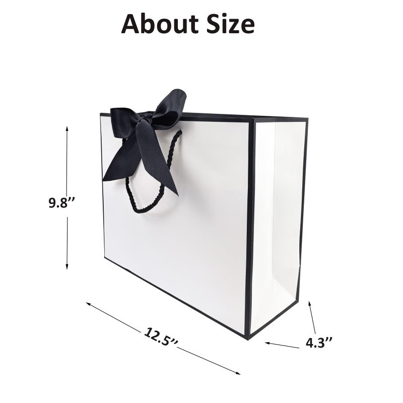 TKSBAG 12PCS Gift Bags Medium Size with Handles, 12.5 x 9.8 x 4.3 In White Black Thank You Bags with Bow Ribbon for Wedding, Birthday, bridesmaid, Groomsmen, Party Favors, Valentine - Image 3