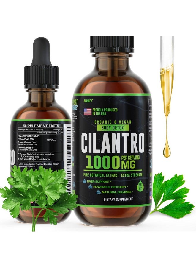 HERBIFY صبغة الكزبرة - مكمل عشبي من الكزبرة للتخلص من السموم - مصدر غني بمضادات الأكسدة - يدعم تنظيف القلب والجسم - مصنوع في الولايات المتحدة - مستخلص الكزبرة 4 أونصة سائلة - Image 1