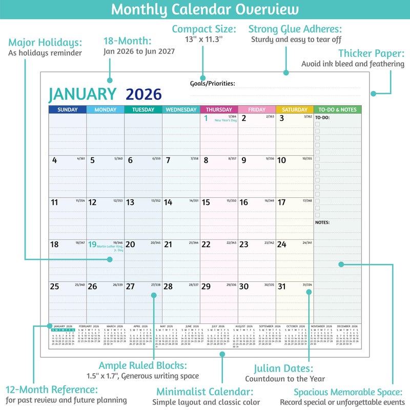 BowCuk 2026-2027 Magnetic Calendar for Refrigerator - 18 Monthly Calendar from Jan 2026 - Jun 2027, 13 x 11.3 In, Magnetic Fridge Calendar 2026 with Strong Magnets, Thick Paper, Ample Writing Space - Image 3