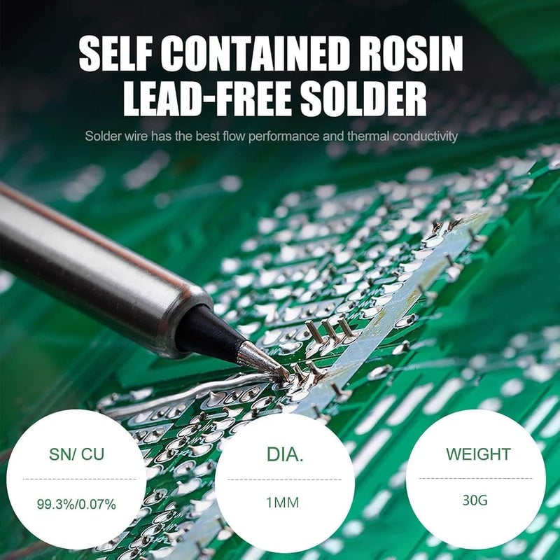 BIGTHREE Lead-Free Solder Wire 1.0mm (30g), Rosin Core Sn99.3/Cu0.7 Tin Alloy for Electronics Repair, Electrical Soldering & DIY Projects, High-Quality Soldering Wire for Components & Circuit Boards - Image 2