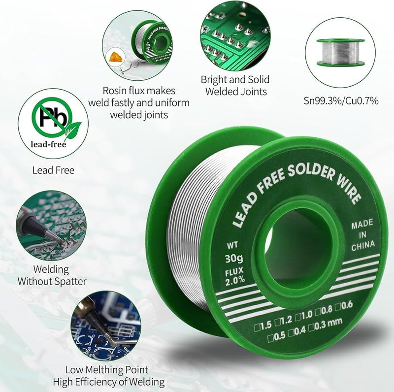 BIGTHREE Lead-Free Solder Wire 1.0mm (30g), Rosin Core Sn99.3/Cu0.7 Tin Alloy for Electronics Repair, Electrical Soldering & DIY Projects, High-Quality Soldering Wire for Components & Circuit Boards - Image 4