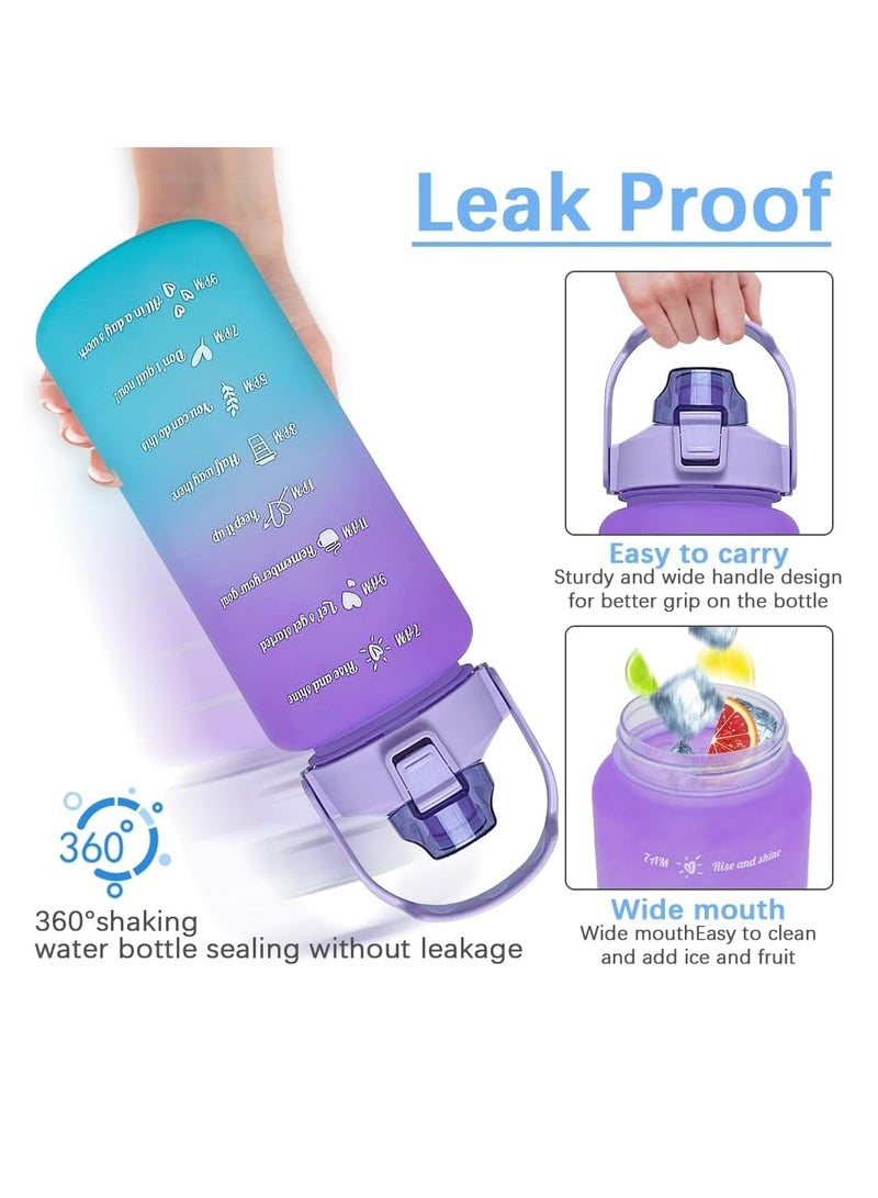 روییيس زجاجة مياه 2 لتر زجاجات مياه تحفيزية مع أوقات للشرب، إبريق ماء نصف جالون بمقبض وقش قابل للإزالة، خالية من مادة BPA ومضادة للتسرب للرياضات واللياقة البدنية في الهواء الطلق - Image 3