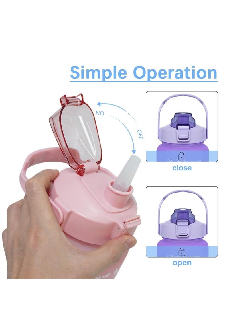 روییيس زجاجة مياه 2 لتر زجاجات مياه تحفيزية مع أوقات للشرب، إبريق ماء نصف جالون بمقبض وقش قابل للإزالة، خالية من مادة BPA ومضادة للتسرب للرياضات واللياقة البدنية في الهواء الطلق - Image 4