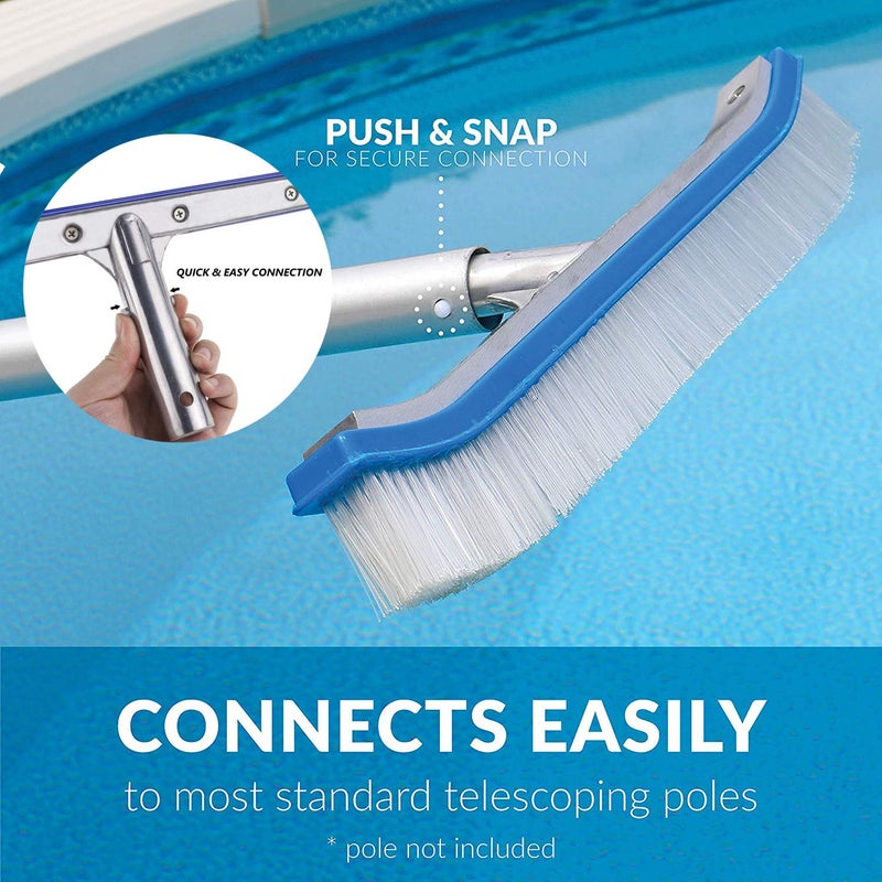 Lalapool Swimming Pool Wall & Tile Brush,18" Heavy Duty Vinyl Polished Aluminum Back Cleaning Brush Head Designed for Cleans Walls, Tiles & Floors, Nylon Bristles Brush Head with EZ Clips (Pole not Included) - Image 4