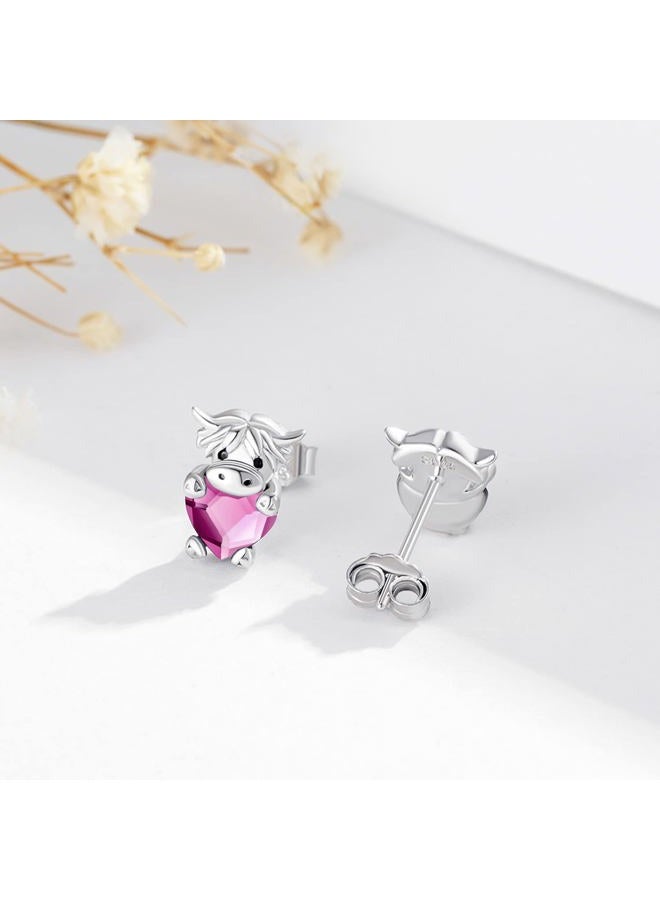 JUSTKIDSTOY Highland Cow Earrings 925 Sterling Silver Birthstone Earrings Cute Animal Cow Stud Earrings Jewelry Birthday Gifts for Women Girls Daughter Girlfriend - Image 3