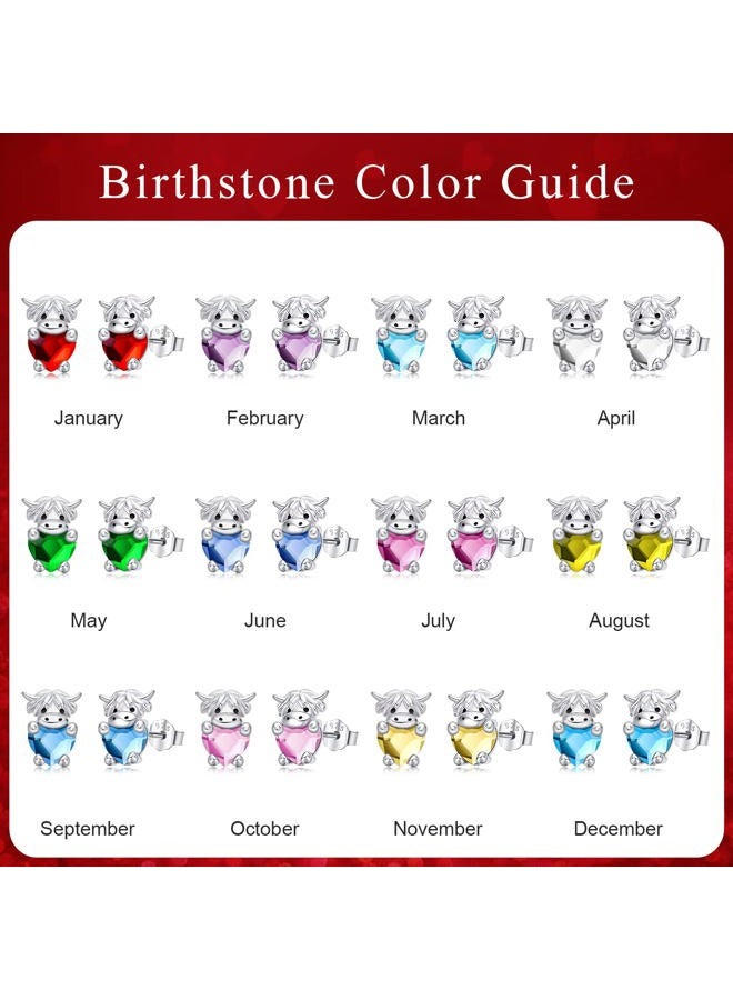 JUSTKIDSTOY Highland Cow Earrings 925 Sterling Silver Birthstone Earrings Cute Animal Cow Stud Earrings Jewelry Birthday Gifts for Women Girls Daughter Girlfriend - Image 4