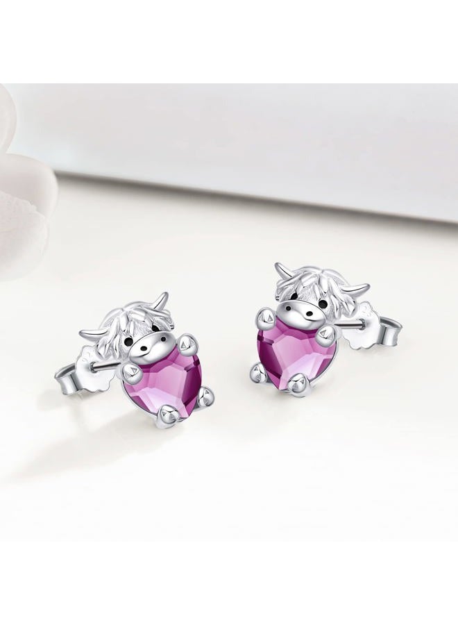 JUSTKIDSTOY Highland Cow Earrings 925 Sterling Silver Birthstone Earrings Cute Animal Cow Stud Earrings Jewelry Birthday Gifts for Women Girls Daughter Girlfriend - Image 2