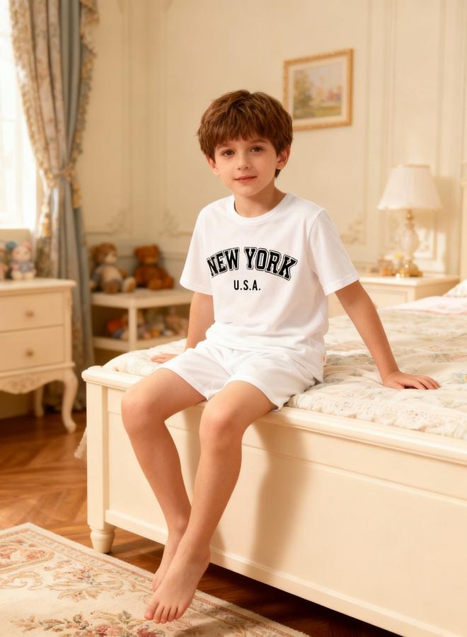 Take Two Boys White Graphic Print T-Shirt And Shorts Pyjama Set - Image 5