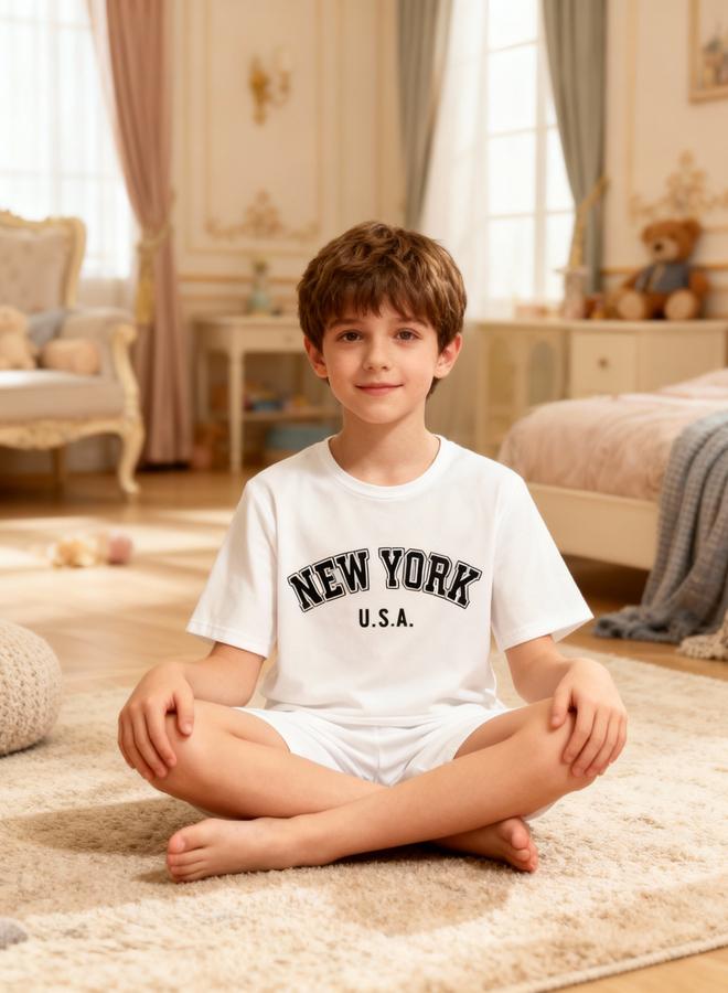 Take Two Boys White Graphic Print T-Shirt And Shorts Pyjama Set - Image 4