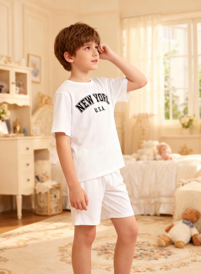 Take Two Boys White Graphic Print T-Shirt And Shorts Pyjama Set - Image 3