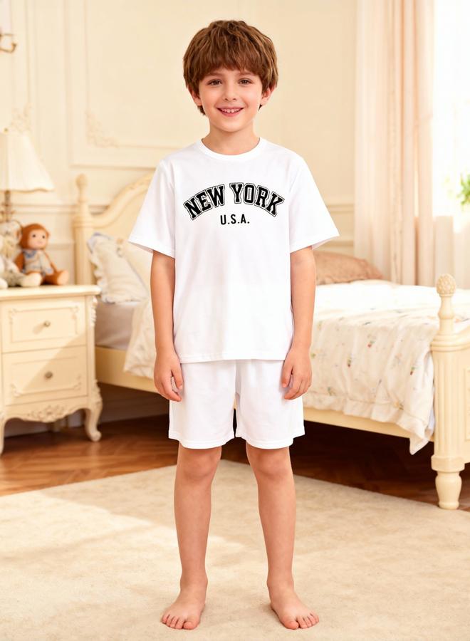 Take Two Boys White Graphic Print T-Shirt And Shorts Pyjama Set - Image 2