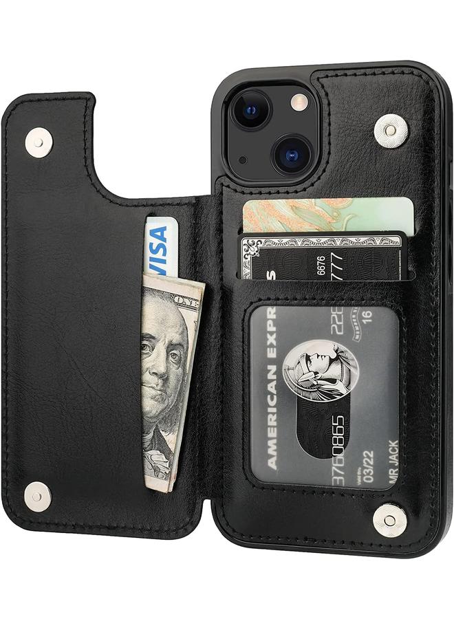 erorex Compatible With Iphone 13 Wallet Case With Card Holder Pu Leather Kickstand Card Slots Case Double Magnetic Clasp And Durable Shockproof Cover 6.1 Inch Iphone 13 Black  - Image 1