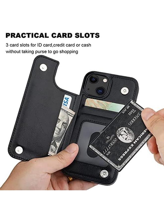 erorex Compatible With Iphone 13 Wallet Case With Card Holder Pu Leather Kickstand Card Slots Case Double Magnetic Clasp And Durable Shockproof Cover 6.1 Inch Iphone 13 Black  - Image 3