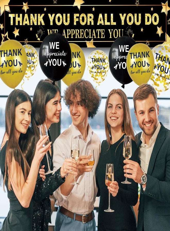 GOLDCROW زينة "نُقدّركم" باللونين الأسود والذهبي، لافتة "نُقدّركم" مع 18 بالونًا، لافتة شكر للحديقة، مناسبة للمعلمين والموظفين والأطباء والممرضين والمتطوعين، ديكور حفلات أسبوع التقدير - Image 4