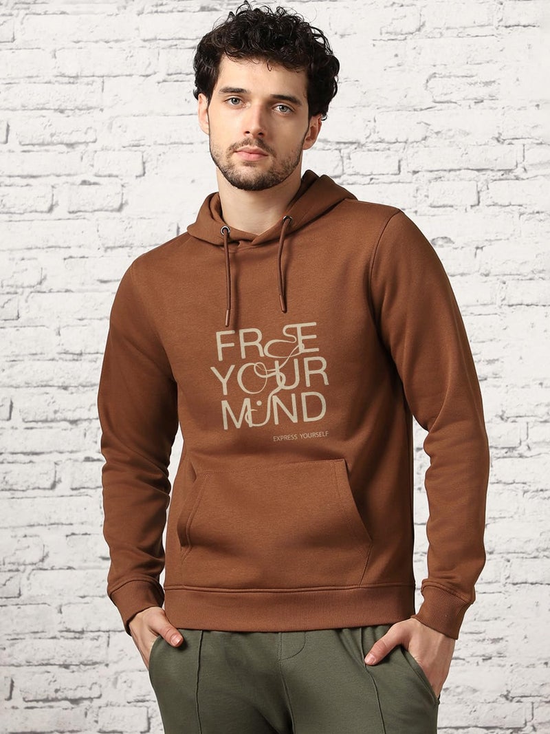 Nobero Men's Cotton Blend Neck Hooded Regular Fit Sweatshirt (1M-TWHO-C0681_Mocha Bisque_Medium) - Image 3