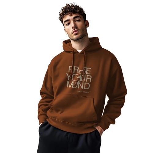 Nobero Men's Cotton Blend Neck Hooded Regular Fit Sweatshirt (1M-TWHO-C0681_Mocha Bisque_Medium) - Image 1