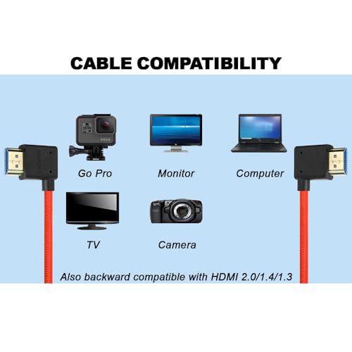 Uonecn Left Angle to Right Angle HDMI 2.1 Cable for Atomos Ninja V, Portkeys BM5, 48Gbps 8K Braided Coiled HDMI Cord for Sony A7iv, Z-CAM F6, Z-Cam E2 Pro Cameras Red 30-50cm(12in-19.7in) - Image 3