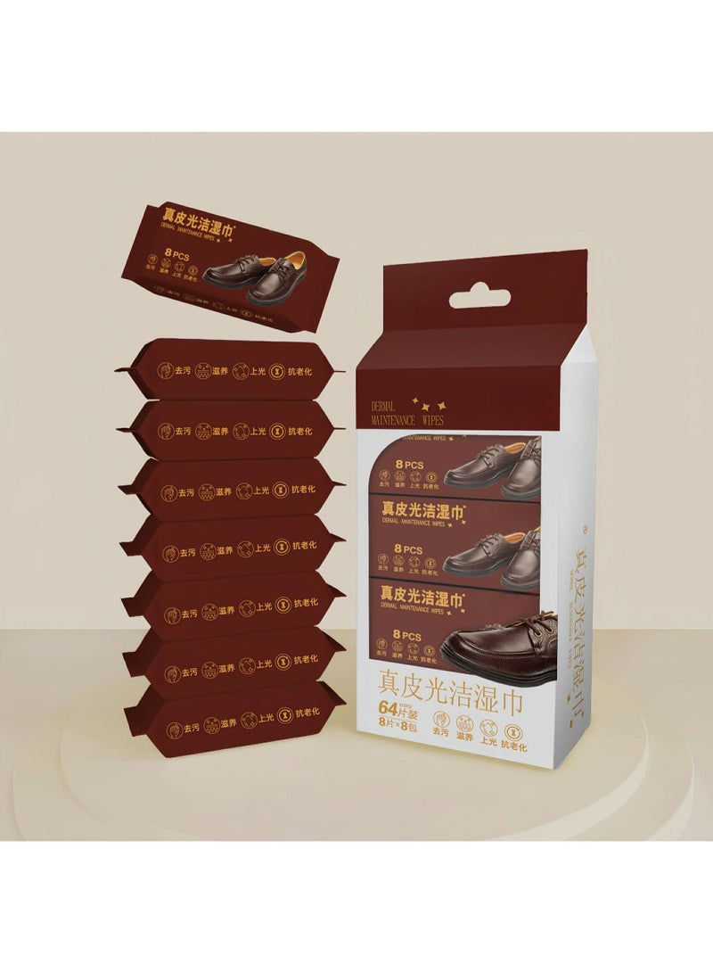 8 عبوات مناديل لتنظيف الجلد او الحذاء ، مناديل متعددة الأغراض لتنظيف جلد السيارة و الاحذيه ، مرطب ومنعم لجلد السيارة، مناسبة لمقاعد السيارة/الأرائك/حقائب اليد/الأحذية، إجمالي 64 قطعة (8 عبوات) - Image 1