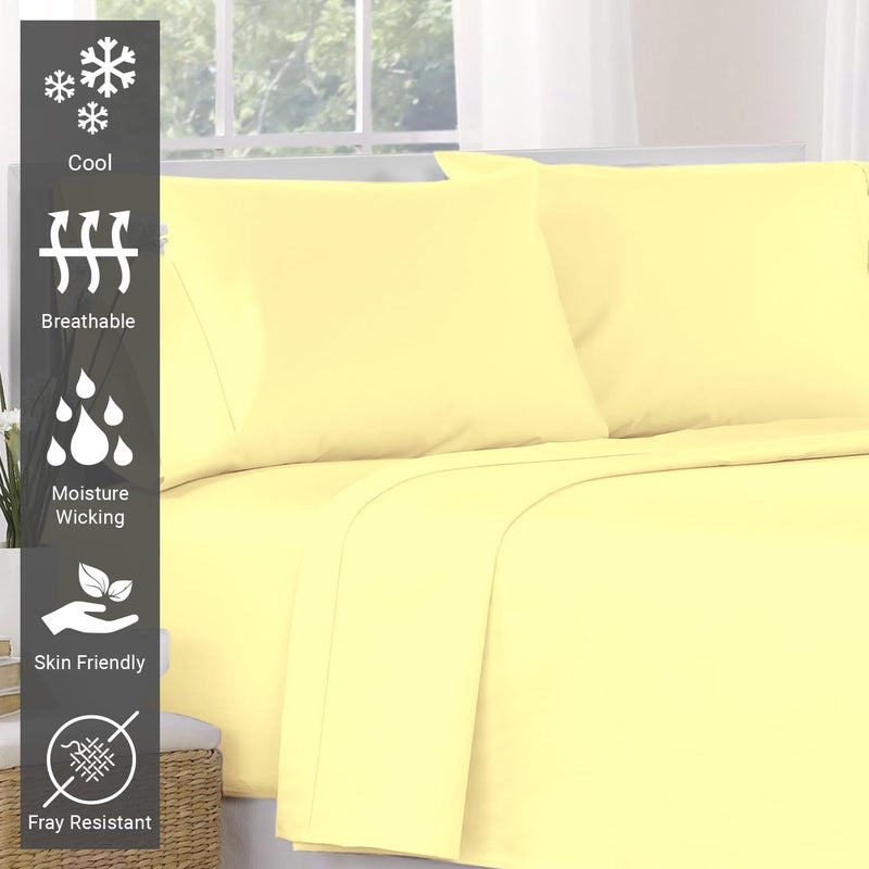 PIZUNA 100% Cotton Flat Bed Sheet Single 180x280 cm Mellow Yellow 1 PC, 400 Thread Count Luxurious Long Staple Cotton Sateen Weave Bed Sheet Mellow Yellow (ملاءة سرير مسطحة من القطن 100%) - Image 2
