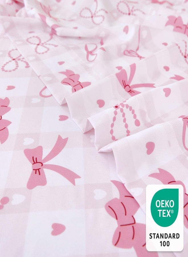 Homilay Twin Sheets Set Kids - 3 Piece Pink Bow Sheets for Boys, Girls, Teens, Toddler, Easy Fit Deep Pockets, Breathable, Wrinkle-Free, Cozy Soft Cartoon Print Cute Bed Sheets - Image 4