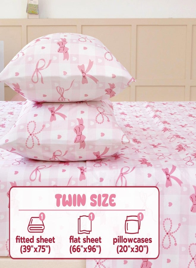 Homilay Twin Sheets Set Kids - 3 Piece Pink Bow Sheets for Boys, Girls, Teens, Toddler, Easy Fit Deep Pockets, Breathable, Wrinkle-Free, Cozy Soft Cartoon Print Cute Bed Sheets - Image 3