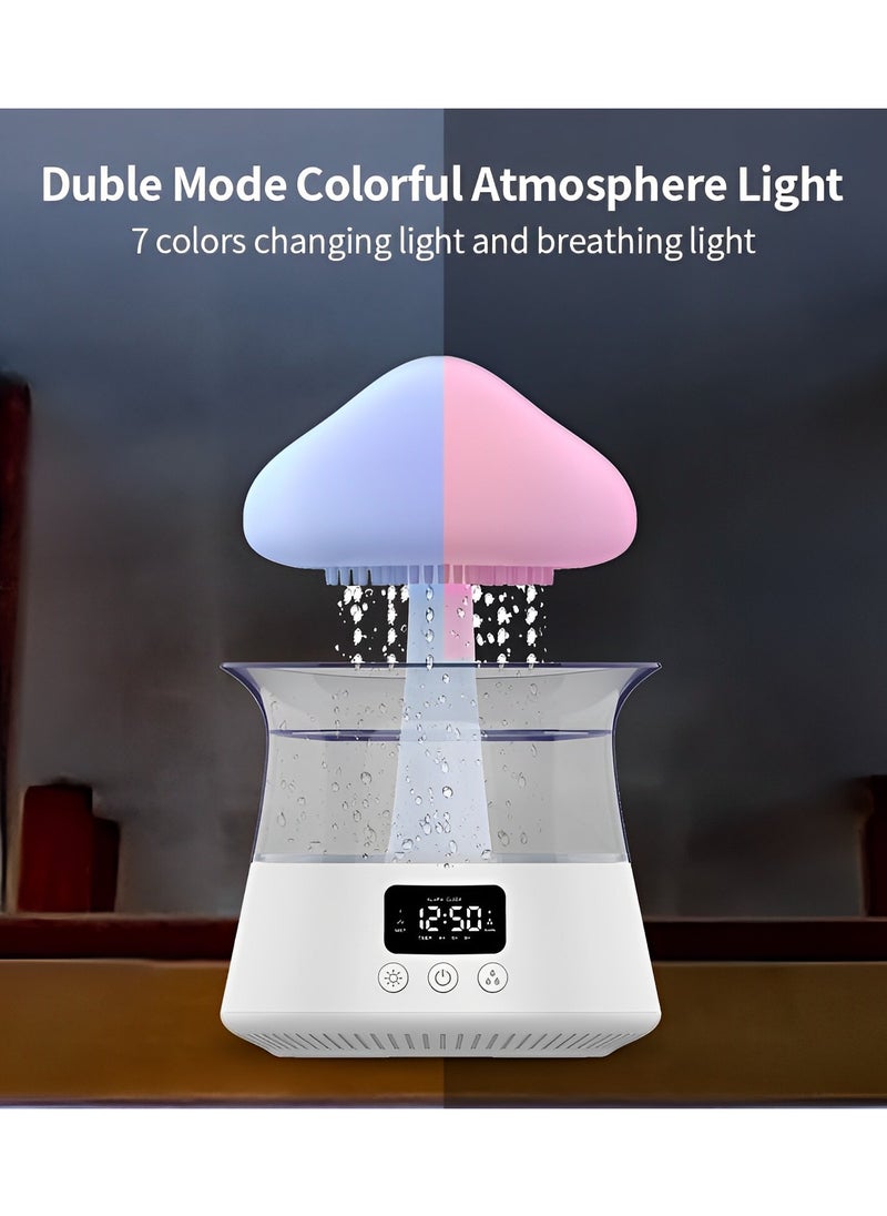 Fearlex - Rain Cloud Humidifier and Diffuser | 5 in 1 Multi-Functional Mushroom Rain Humidifier with Alarm Clock, 7 Colors Cloud RGB Night Light, Relaxing Rain Water Drop Sound Humidifier for Home Decor - Image 1