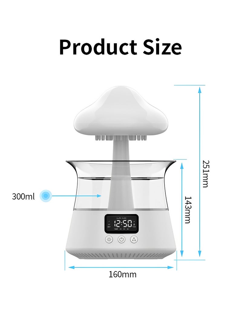 Fearlex - Rain Cloud Humidifier and Diffuser | 5 in 1 Multi-Functional Mushroom Rain Humidifier with Alarm Clock, 7 Colors Cloud RGB Night Light, Relaxing Rain Water Drop Sound Humidifier for Home Decor - Image 1