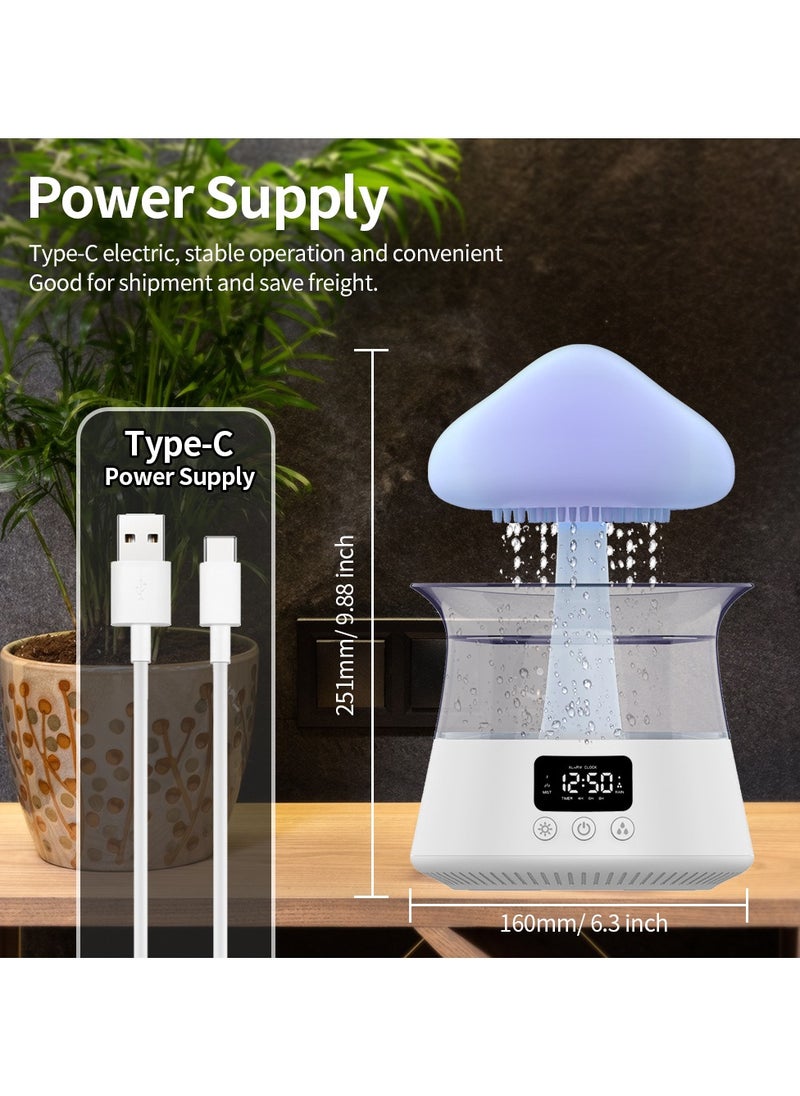 Fearlex - Rain Cloud Humidifier and Diffuser | 5 in 1 Multi-Functional Mushroom Rain Humidifier with Alarm Clock, 7 Colors Cloud RGB Night Light, Relaxing Rain Water Drop Sound Humidifier for Home Decor - Image 1
