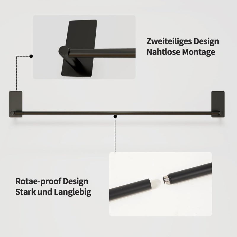 Vista Towel Bar 40cm SUS304 Stainless Steel Silver | No Drilling Towel Holder,Waterproof & Rustproof,Strong Self-Adhesive Towel Rail for Bahtroom,Kitchen and Living Room - Image 3