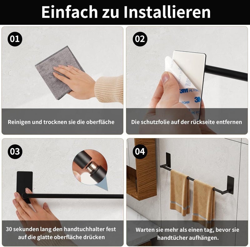 Vista Towel Bar 40cm SUS304 Stainless Steel Silver | No Drilling Towel Holder,Waterproof & Rustproof,Strong Self-Adhesive Towel Rail for Bahtroom,Kitchen and Living Room - Image 2