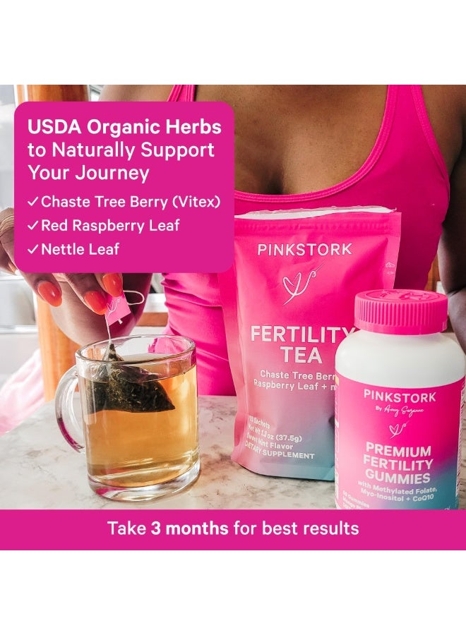 Pink Stork شاي خصوبة النساء مع توت شجرة العفة + ورق التوت الأحمر، 15 كيس، نكهة النعناع، مكمل غذائي - Image 4