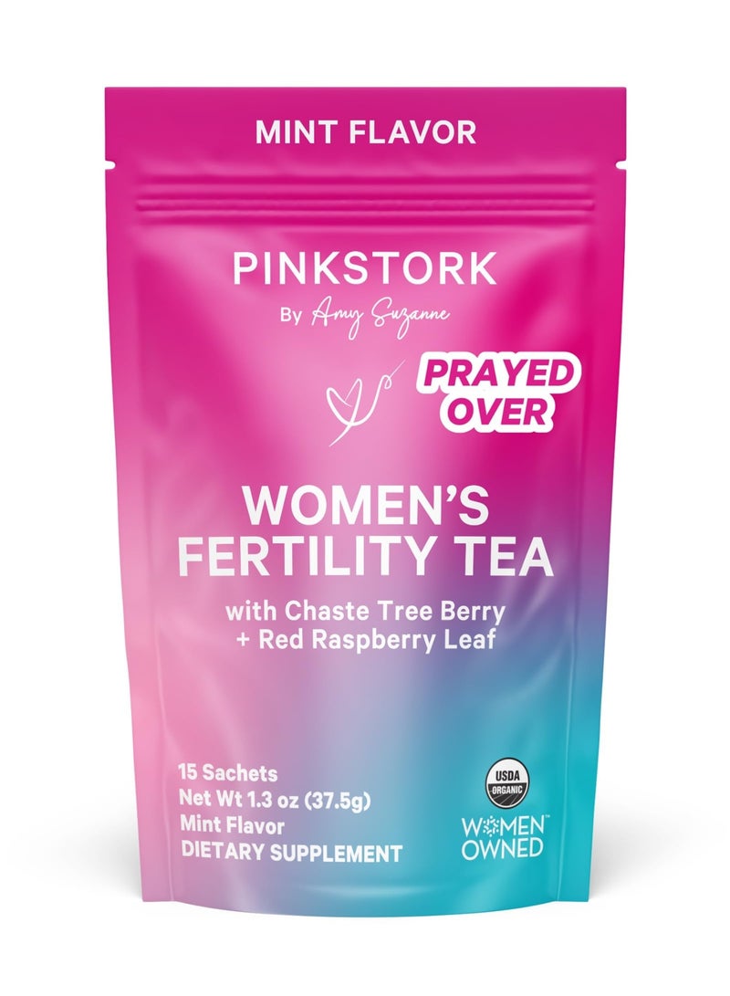 Pink Stork شاي خصوبة النساء مع توت شجرة العفة + ورق التوت الأحمر، 15 كيس، نكهة النعناع، مكمل غذائي - Image 1