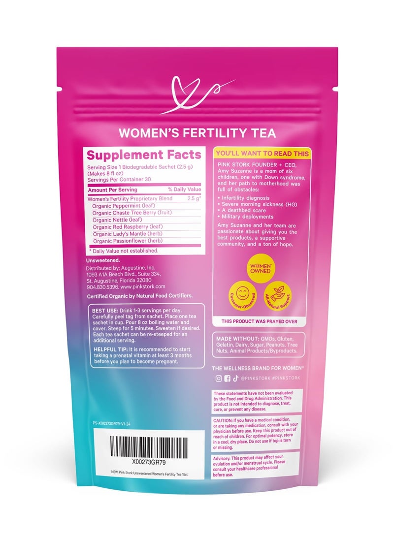 Pink Stork شاي خصوبة النساء مع توت شجرة العفة + ورق التوت الأحمر، 15 كيس، نكهة النعناع، مكمل غذائي - Image 2