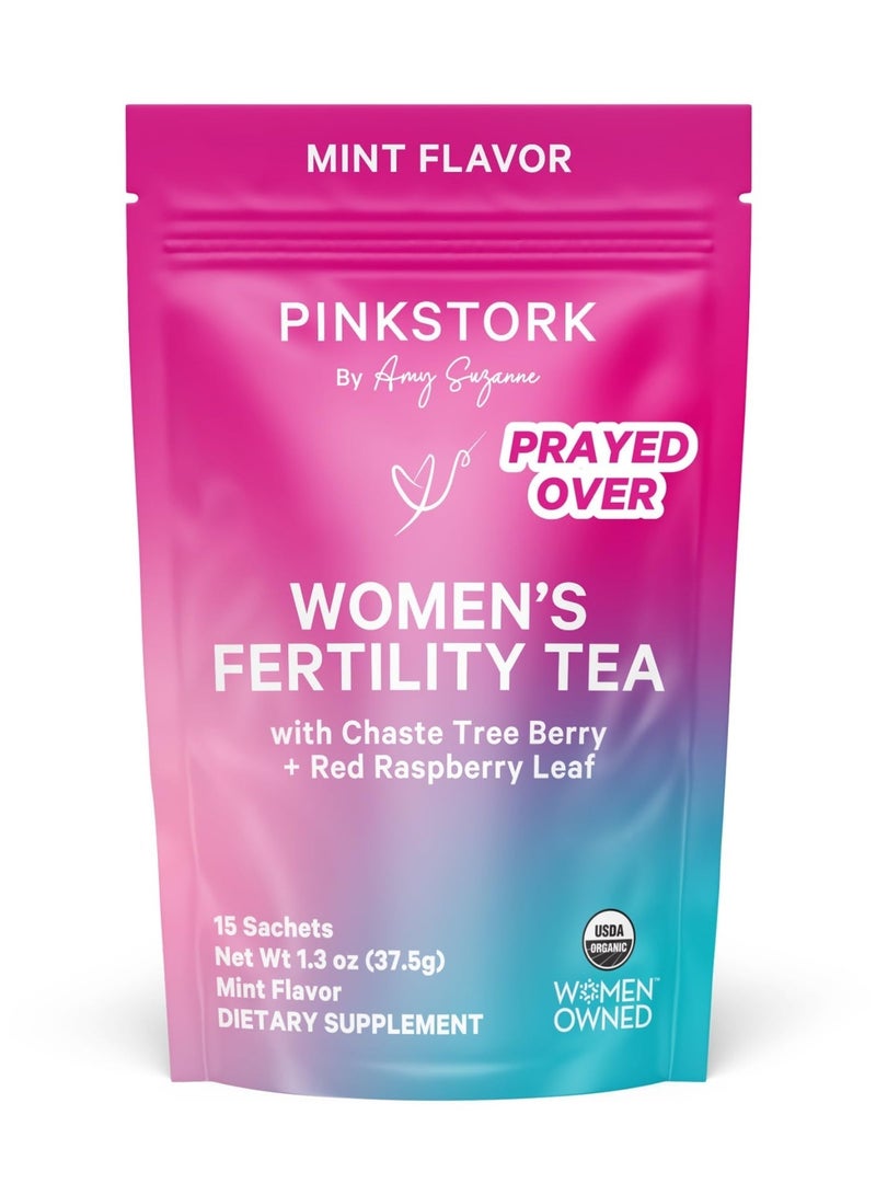 Pink Stork Women's Fertility Tea with Chaste Tree Berry + Red Raspberry Leaf, 15 Sachets, Mint Flavor, Dietary Supplement - Image 1