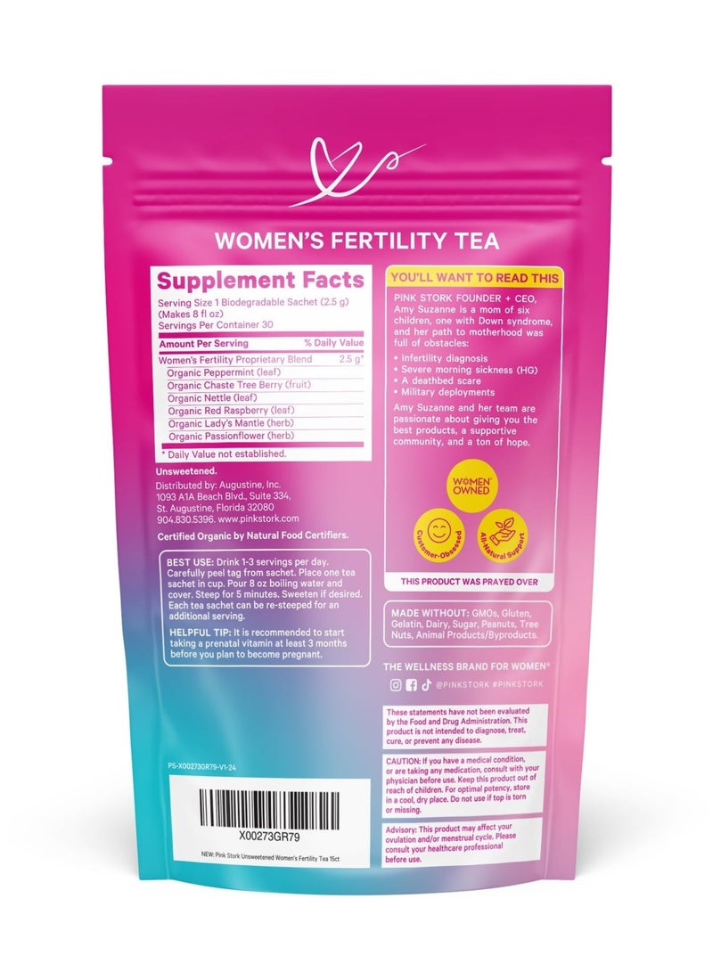 Pink Stork Women's Fertility Tea with Chaste Tree Berry + Red Raspberry Leaf, 15 Sachets, Mint Flavor, Dietary Supplement - Image 2