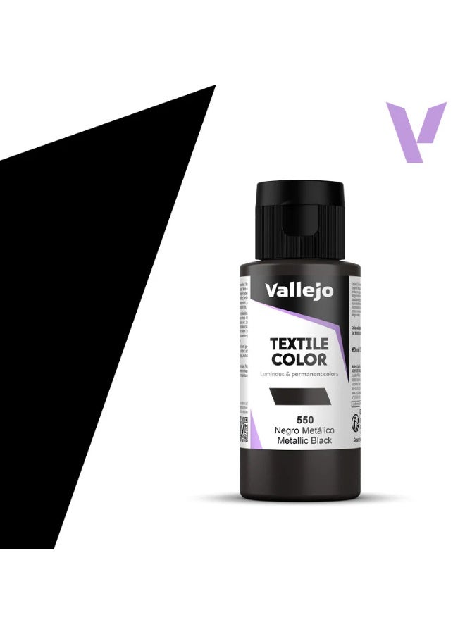 فاليجو طلاء أقمشة أسود معدني 550 – زجاجة 60 مل بلمسة نهائية معدنية قابلة للغسل