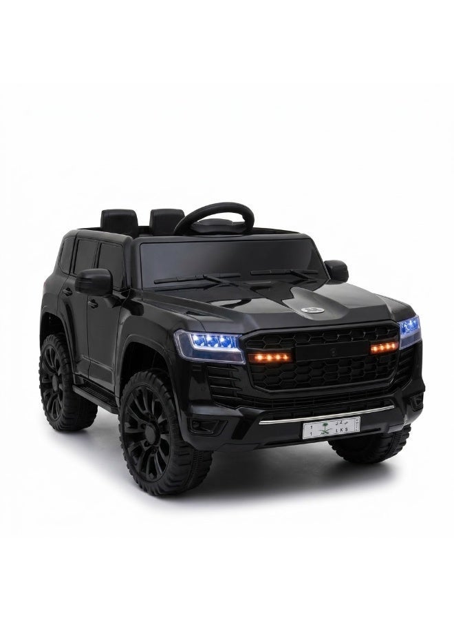 StarKids Kids Electric Police Ride-On Jeep Car, 2-Seater SUV with Parental Remote Control, LED Lights and Opening Doors - Black - Image 1