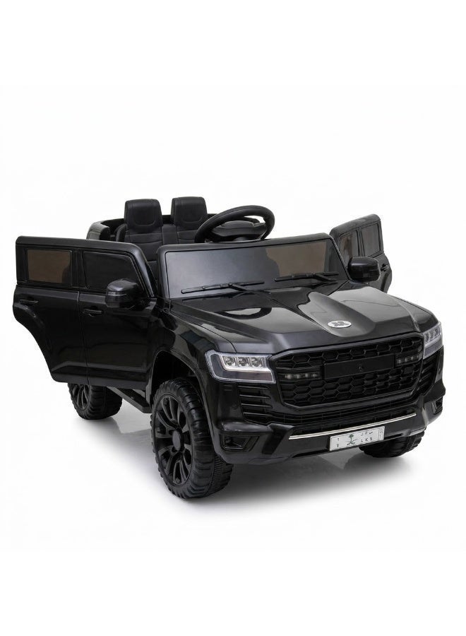 StarKids Kids Electric Police Ride-On Jeep Car, 2-Seater SUV with Parental Remote Control, LED Lights and Opening Doors - Black - Image 2