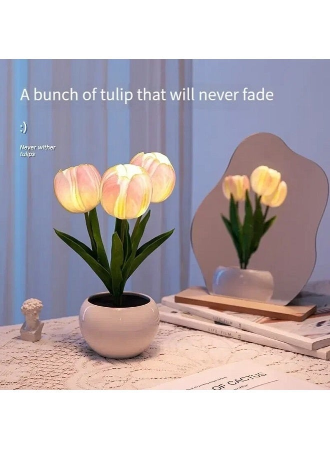 yalilai LED tulip night light, rechargeable, bedroom, dormitory, bedside environment light/sleep light (pink) - Image 2