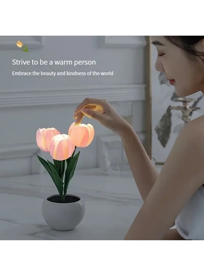 yalilai LED tulip night light, rechargeable, bedroom, dormitory, bedside environment light/sleep light (pink) - Image 5