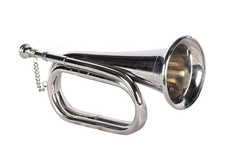 Gosaimusical 300 Gm Chrome Finish Copper Brass Body Bugle Trumpet to Play Gift Decorative Musical Instrument for Boy Scouts, Military, Student, Mouthpiece for School Band Cavalry Beginner (With Bag) - Image 1