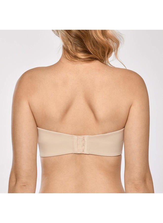 DELIMIRA Women's Strapless Bra Unlined Underwire Minimizer Plus Size Support Beige 90D - Image 2