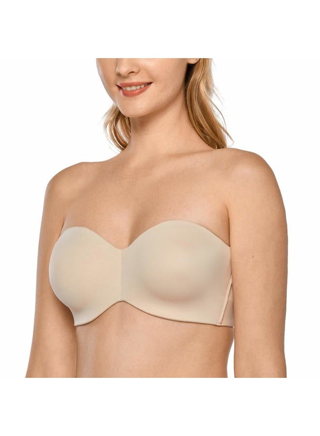DELIMIRA Women's Strapless Bra Unlined Underwire Minimizer Plus Size Support Beige 90D - Image 1