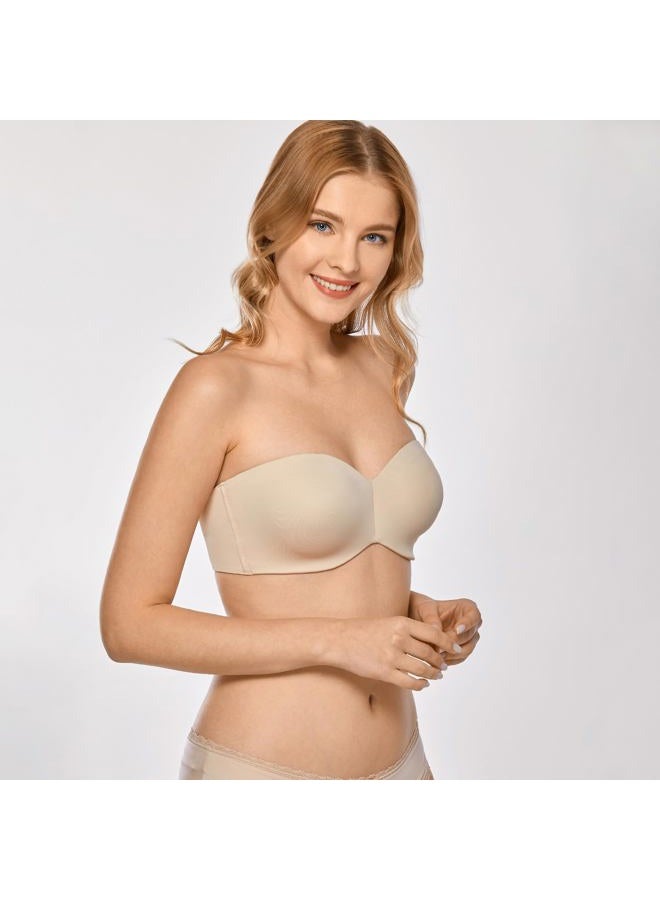 DELIMIRA Women's Strapless Bra Unlined Underwire Minimizer Plus Size Support Beige 90D - Image 4