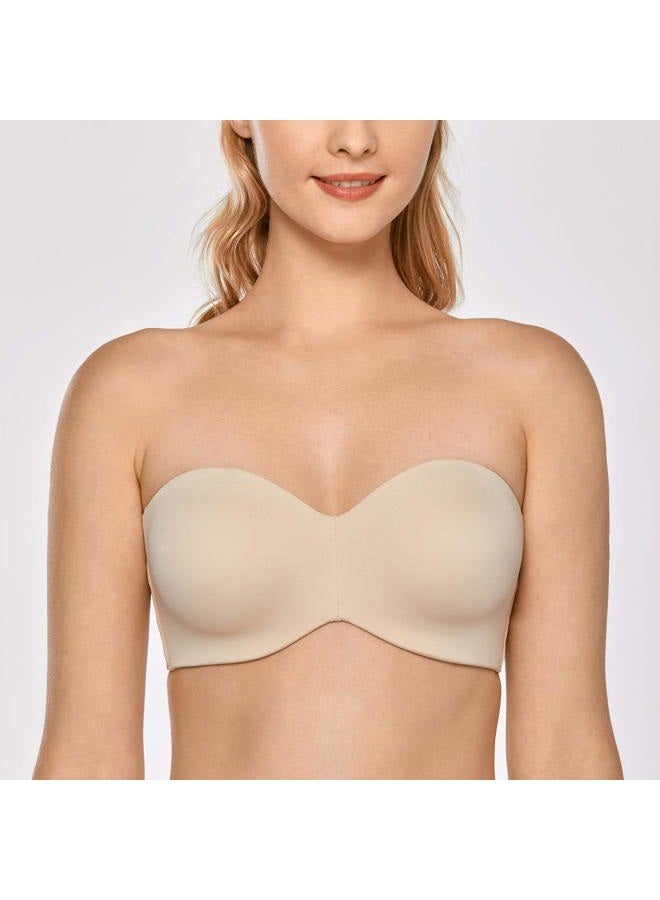 DELIMIRA Women's Strapless Bra Unlined Underwire Minimizer Plus Size Support Beige 90D - Image 3