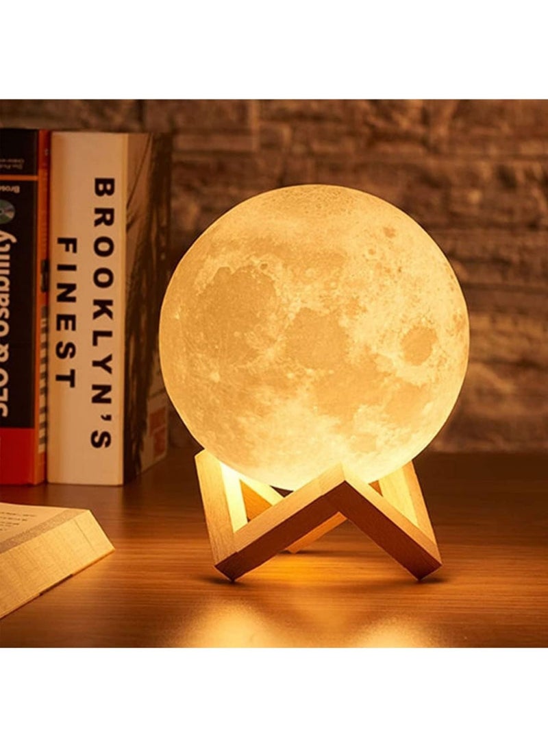 3D Moon Lamp 7 Multi Colors Changing Touch Sensor with Wooden Stand Moon Night Table Lamp for Bedroom - Image 1